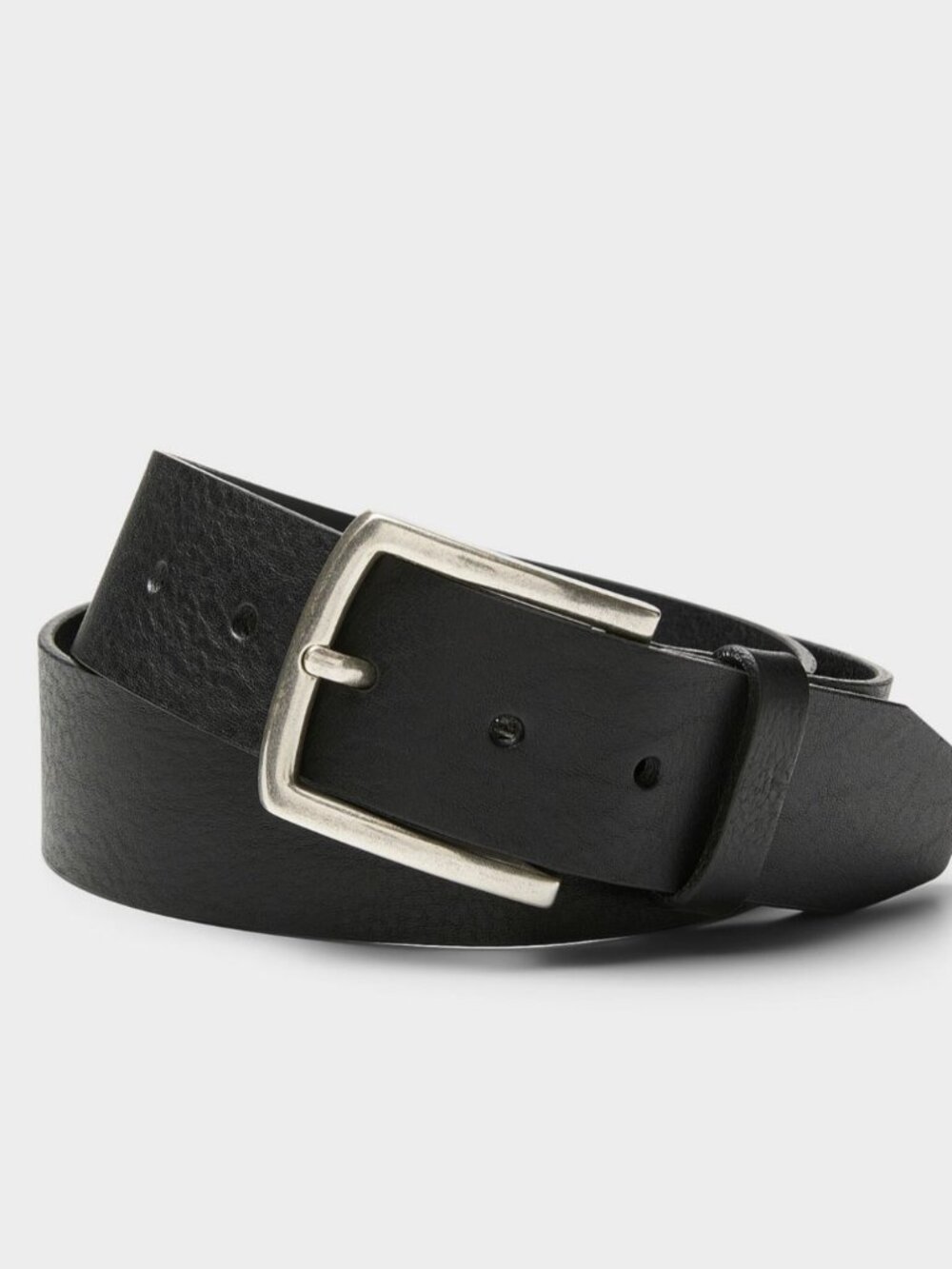 Square-buckle wide belt Leather Black size 34